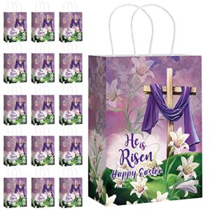 16 pieces easter treat bags inspiring he is risen sign paper gift bags cookie egg candy goody religious gifts easter bags with handles for easter theme bible school christian religious party favor