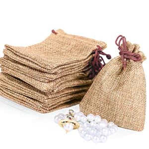 lysxp 50pcs burlap bags with drawstring，3×4 inch drawstring gift bag jewelry pouches for wedding party favors, diy craft, christmas,presents (coffee, 3x4inch)