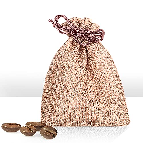 LYSXP 50PCS Burlap Bags with Drawstring，3x4 Inch Drawstring Gift Bag Jewelry Pouches for Wedding Party Favors, DIY Craft, Christmas,Presents (Coffee, 3x4Inch)