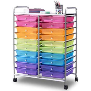 giantex 20 drawer rolling storage cart tools scrapbook paper office school organizer, multicolor