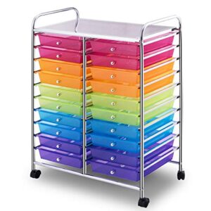 Giantex 20 Drawer Rolling Storage Cart Tools Scrapbook Paper Office School Organizer, Multicolor