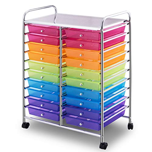 Giantex 20 Drawer Rolling Storage Cart Tools Scrapbook Paper Office School Organizer, Multicolor