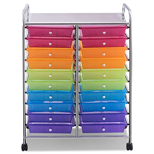 Giantex 20 Drawer Rolling Storage Cart Tools Scrapbook Paper Office School Organizer, Multicolor