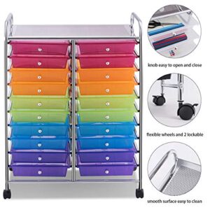 Giantex 20 Drawer Rolling Storage Cart Tools Scrapbook Paper Office School Organizer, Multicolor