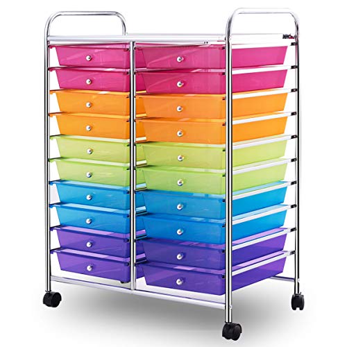 Giantex 20 Drawer Rolling Storage Cart Tools Scrapbook Paper Office School Organizer, Multicolor