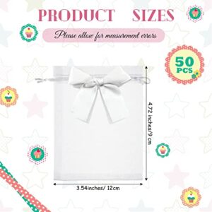 50 Pcs Organza Bags with Bows Bulk 3.54 x 4.72 Inches Jewelry Bags Wedding Favors White Gift Bags with Drawstring Small Sachet Bags for Party Birthday Candy Soap Business Guests Wrapping Packaging