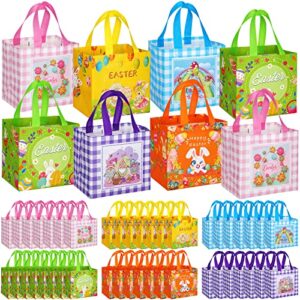 48 pcs easter gift bags easter reusable treat bags easter non woven bags easter tote bags with handle easter goodie bags for kids waterproof tote bags rabbit bunny bag for easter party favors