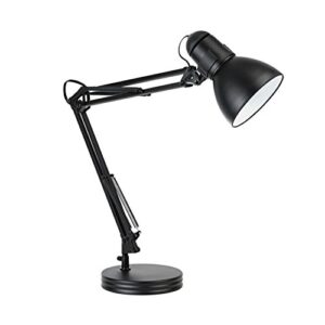 globe electric 5698601 28″ heavy base top moving spring balanced swing arm desk lamp, black, on/off rotary switch on shade, home office accessories, lamp for bedroom, home décor, home improvement