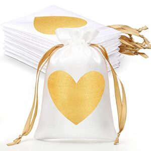 50 pcs heart satin gift bags with drawstring 4 x 6 inch white satin gift bags jewelry pouches candy party decor bags for wedding baby shower diy craft soap makeup