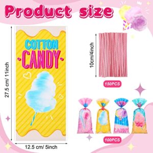 Karenhi 100 Pcs Cotton Candy Bags with Ties Cotton Candy Cones Treat Bags Snacks Bags Set Cotton Candy Supplies for Circus Carnival Birthday Party Favor