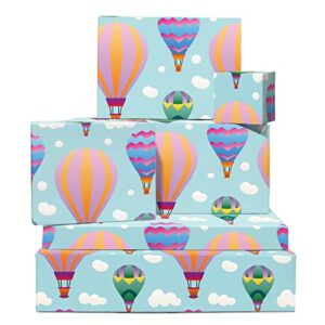 central 23 baby shower wrapping paper – neutral – hot air balloons – 6 sheets gift wrap – for birthday, chritmas, holiday – for girls and boys – comes with fun stickers