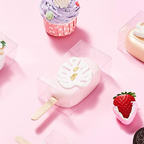 JCXGRVC 28PCS 3.7 x 2.2 x 1.5 inches Professional Cakesicle Boxes, Rice Krispies Packaging Treat Boxes, Clear Plastic Gift Boxes, Clear Ice Cream Candy Boxes for Birthday Party Favors