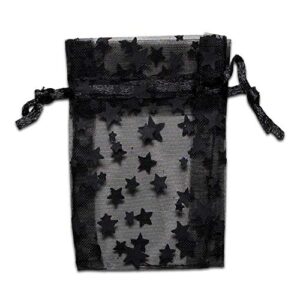 TheDisplayGuys 100-Pack 2" x 2-3/4" Sheer Organza Gift Bags with Drawstring (X-Small) - Metallic Stars (Black/Black) - for Wedding Party Favors, Jewelry, Candy, Treats Mesh Pouch