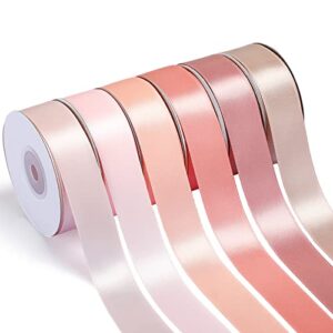 6 rolls wedding satin ribbon set satin polyester ribbon for wedding diy crafts gifts wrapping hair bows bridal shower valentine’s day baby shower decor (blush pink color, 1 inch x 25 yard)