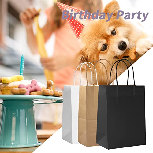 COGLARING Kraft Paper Gift Bags 6.3x3.2x8.3 100pcs White Thickened 120g w/Handles Bulk Wedding Birthday Party Favor Bags Retail Shopping Bag Craft Takeouts Business Bags