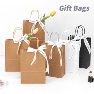 COGLARING Kraft Paper Gift Bags 6.3x3.2x8.3 100pcs White Thickened 120g w/Handles Bulk Wedding Birthday Party Favor Bags Retail Shopping Bag Craft Takeouts Business Bags