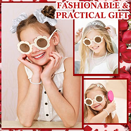 16 Pcs Flower Girl Proposal Box Kit Flower Girl Gifts Flower Girl Box Round Glasses Necklace Pearl Bracelet Diamond Pen Hair Scrunchies Rose Will You Be My Flower Girl for Wedding (Classic Color)