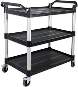 fihuted service cart with wheels lockable large size, plastic restaurant cart heavy duty, utility commercial cart for office, warehouse, foodservice,40.1″ l x 19.2″ w x 38.5″ h. black (large)