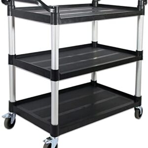 FIHUTED Service Cart with Wheels Lockable Large Size, Plastic Restaurant Cart Heavy Duty, Utility Commercial Cart for Office, Warehouse, Foodservice,40.1" L x 19.2" W x 38.5" H. Black (Large)
