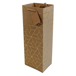 wine gift bags – 12 pack brown kraft designer paper wine bottle bags with handles, gold geometric assorted prints gift wrap for parties, weddings, house warming, holidays, bachelorette, bulk – 5x4x14