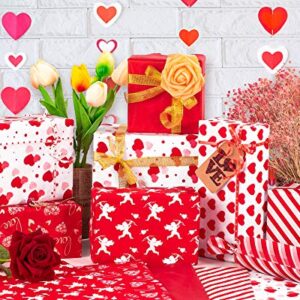 Whaline Valentine's Day Tissue Paper 90 Sheet Assorted Love Heart Pattern Gift Wrapping Paper 6 Design Red Decorative Art Paper for DIY Crafts Birthday Wedding Baby Shower Gifts Packing Decoration