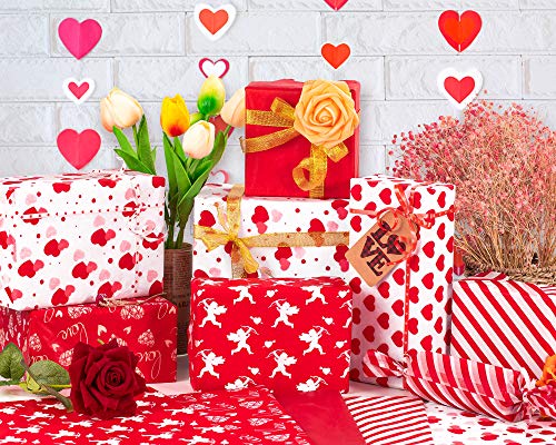 Whaline Valentine's Day Tissue Paper 90 Sheet Assorted Love Heart Pattern Gift Wrapping Paper 6 Design Red Decorative Art Paper for DIY Crafts Birthday Wedding Baby Shower Gifts Packing Decoration