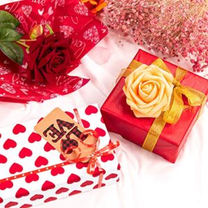 Whaline Valentine's Day Tissue Paper 90 Sheet Assorted Love Heart Pattern Gift Wrapping Paper 6 Design Red Decorative Art Paper for DIY Crafts Birthday Wedding Baby Shower Gifts Packing Decoration