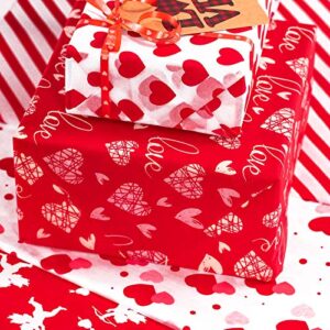 Whaline Valentine's Day Tissue Paper 90 Sheet Assorted Love Heart Pattern Gift Wrapping Paper 6 Design Red Decorative Art Paper for DIY Crafts Birthday Wedding Baby Shower Gifts Packing Decoration