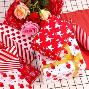 Whaline Valentine's Day Tissue Paper 90 Sheet Assorted Love Heart Pattern Gift Wrapping Paper 6 Design Red Decorative Art Paper for DIY Crafts Birthday Wedding Baby Shower Gifts Packing Decoration