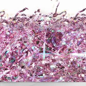 uniqooo 1 lb metallic iridescent pink purple crinkle cut paper filler shreds for gift box, sparkling lavender shredded paper raffia tissue, craft bedding cushion for wedding easter bridesmaid engagement gift basket, bags packaging