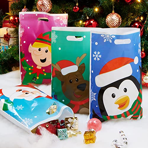 JOYIN 72 PCS Christmas Bags for Xmas Holiday Goody Gift, Christmas Snacks Bags Xmas Plastic Bags with Handles Christmas Gift Wrap Bags for Xmas Party Favor, Party Decoration Supplies