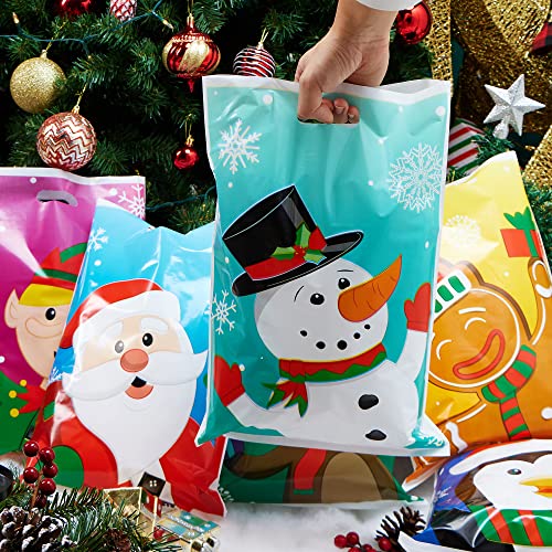 JOYIN 72 PCS Christmas Bags for Xmas Holiday Goody Gift, Christmas Snacks Bags Xmas Plastic Bags with Handles Christmas Gift Wrap Bags for Xmas Party Favor, Party Decoration Supplies