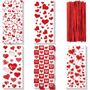 zonon 125 pieces valentine candy bags valentine cellophane bags valentines favor treat goodies bags with 200 pieces twist ties for valentine party supplies