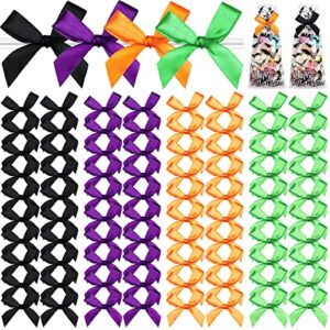 120 pieces mardi gras twist bow satin twist tie bows fabric bows for crafts polyester craft bows decorating ribbon bows gift wrap bows for candy bags decoration (purple, orange, light green, black)