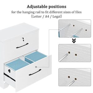 2 Drawer Wood Lateral File Cabinet with Lock, Home Office Storage Filing Cabinet with Anti-Tilt Mechanism with 8 Hanging Bars for Letter/Legal Size Heightened Drawer Side (White)