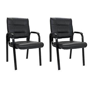 zenstyle set of 2 office leather guest chairs with padded arm rest, reception chairs executive side chair with bonded leather and black metal frame for waiting room, conference, reception meeting