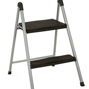 Cosco Two Step Steel, Resin Steps, Step Stool without Handle, Platinum/Black