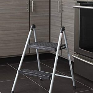 Cosco Two Step Steel, Resin Steps, Step Stool without Handle, Platinum/Black