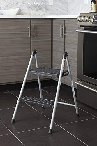 Cosco Two Step Steel, Resin Steps, Step Stool without Handle, Platinum/Black