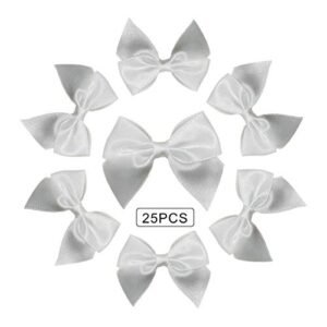 briefix 25 pieces mini satin ribbon bows with removable sticky gel pads (white)