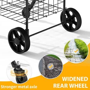 siffler Shopping Cart with 360° Rolling Swivel Wheels for Groceries Utility Shopping Cart with Double Basket Folding Portable Cart Saves Space with Adjustable Handle Height for Grocery Laundry Luggage