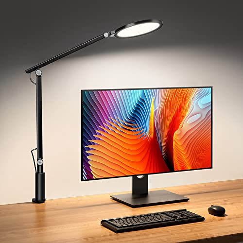 UPERGO LED Desk Lamp,Clip-on Desk Light for home office,Swing Arm Table Lamp with Clamp,Study,Computer,Task Lamp,Workbench Drafting,Video Conferencing lighting,Adjustable Brightness, Color Temperature