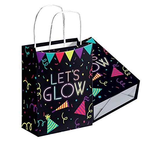 16 Pcs Glow in the Dark Gift Bags, Glow in The Dark Party Favor Bags with Handle, Treat Bags for Birthday Family Union Christmas Thanks Giving Party Supplies