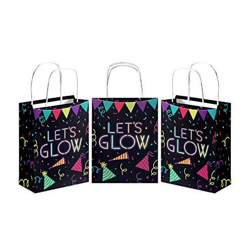 16 Pcs Glow in the Dark Gift Bags, Glow in The Dark Party Favor Bags with Handle, Treat Bags for Birthday Family Union Christmas Thanks Giving Party Supplies