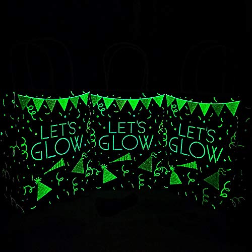 16 Pcs Glow in the Dark Gift Bags, Glow in The Dark Party Favor Bags with Handle, Treat Bags for Birthday Family Union Christmas Thanks Giving Party Supplies