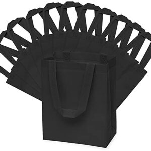 reusable gift bags – 12 pack small totes with handles, black eco friendly fabric cloth for shopping, merchandise, events, parties, take-out, boutiques, retail stores, small business bulk – 8x4x10