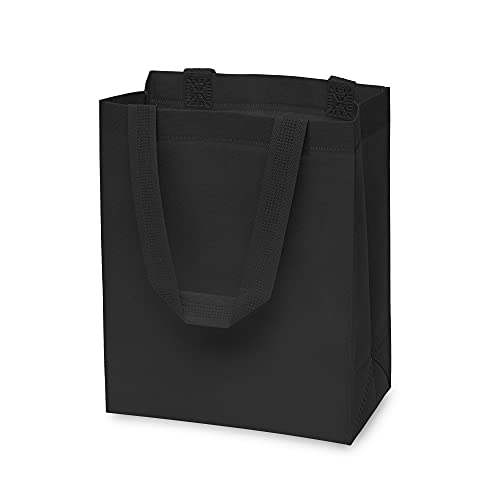 Reusable Gift Bags - 12 Pack Small Totes with Handles, Black Eco Friendly Fabric Cloth for Shopping, Merchandise, Events, Parties, Take-Out, Boutiques, Retail Stores, Small Business Bulk - 8x4x10