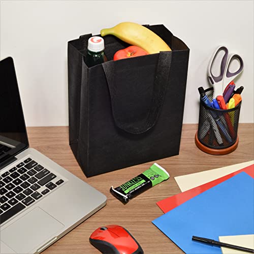 Reusable Gift Bags - 12 Pack Small Totes with Handles, Black Eco Friendly Fabric Cloth for Shopping, Merchandise, Events, Parties, Take-Out, Boutiques, Retail Stores, Small Business Bulk - 8x4x10