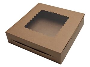 pqzkldp 10packs 10x10x2.5 inches brown kraft cake boxes with window, gift packing, bakery boxes, dessert, pastry, cupcake, pie cookies, with stickers,66 ft twine(brown, 10 * 10 * 2.5 inch)