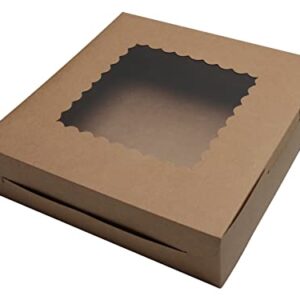 PQZKLDP 10Packs 10x10x2.5 Inches Brown Kraft Cake Boxes with Window, Gift Packing, Bakery Boxes, Dessert, Pastry, Cupcake, Pie Cookies, With Stickers,66 FT Twine(Brown, 10 * 10 * 2.5 Inch)